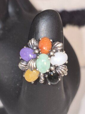 Sterling Silver 925 sz 6 Multi-Stone Cluster Cocktail Ring